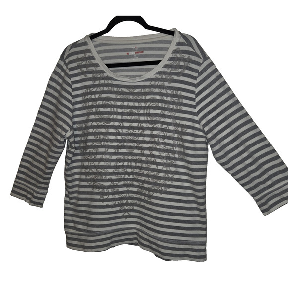 Style & Co Sport The Essential Sweatshirt Top Womens XL Gray Stripes Design - Picture 1 of 16